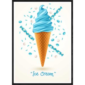 Tableau SUNDAE bleu avec cadre noir POP – Taille 23x32