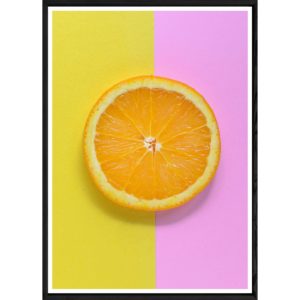 Tableau abstrait rose/jaune avec cadre noir POP – Taille 32x42