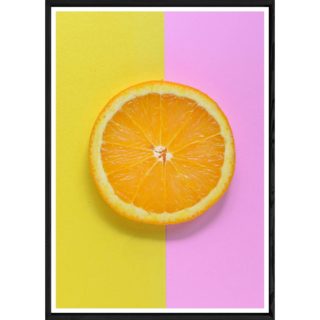 Tableau abstrait rose/jaune avec cadre noir POP – Taille 23x32