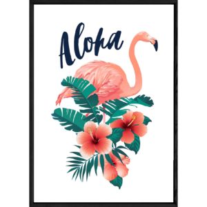 Tableau Flamant rose avec cadre noir POP – Taille 23x32