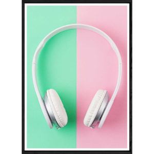 Tableau abstrait rose/vert avec cadre noir POP – Taille 23x32