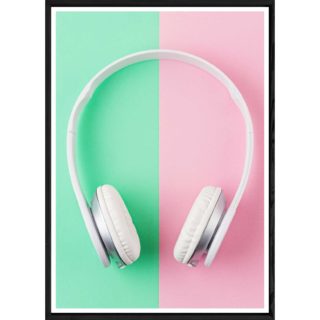 Tableau abstrait rose/vert avec cadre noir POP – Taille 23x32