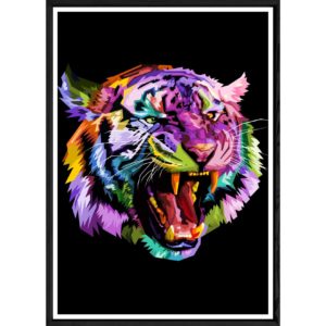 Tableau tigre avec cadre noir – Taille 32x42